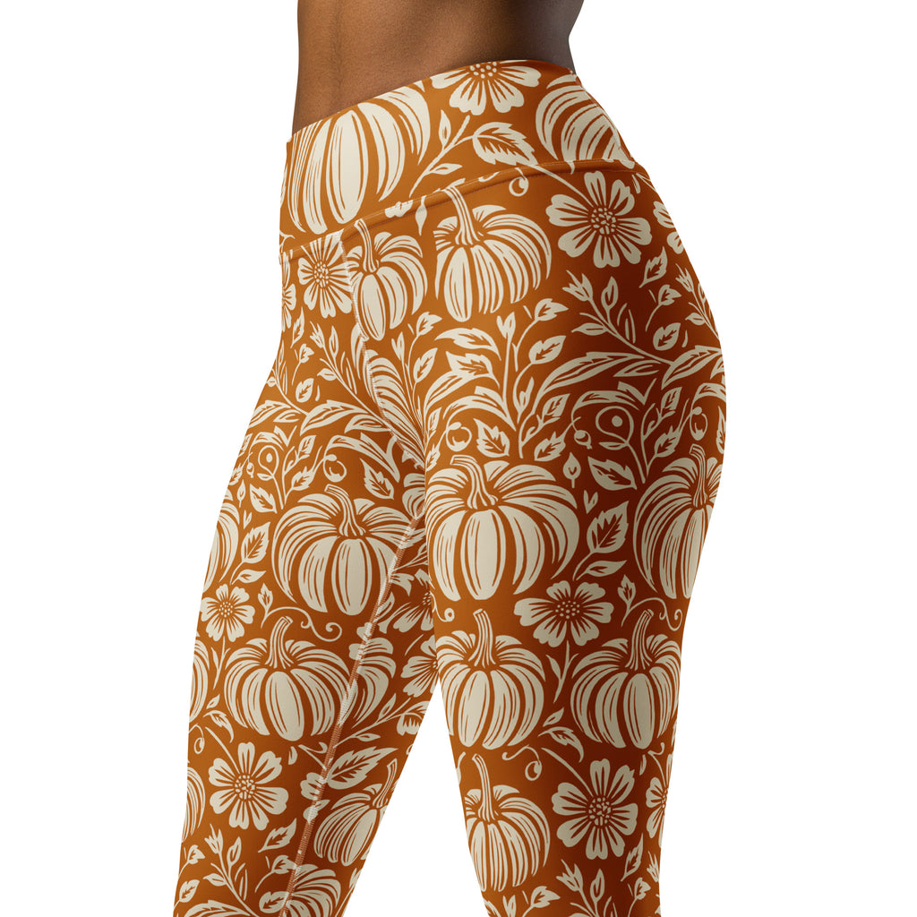 Thanksgiving Pumpkin Floral Yoga Leggings
