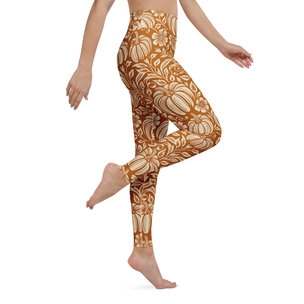 Thanksgiving Pumpkin Floral Yoga Leggings