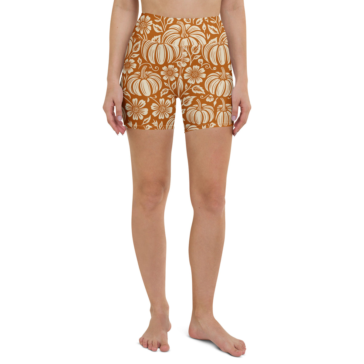 Thanksgiving Pumpkin Floral Yoga Shorts
