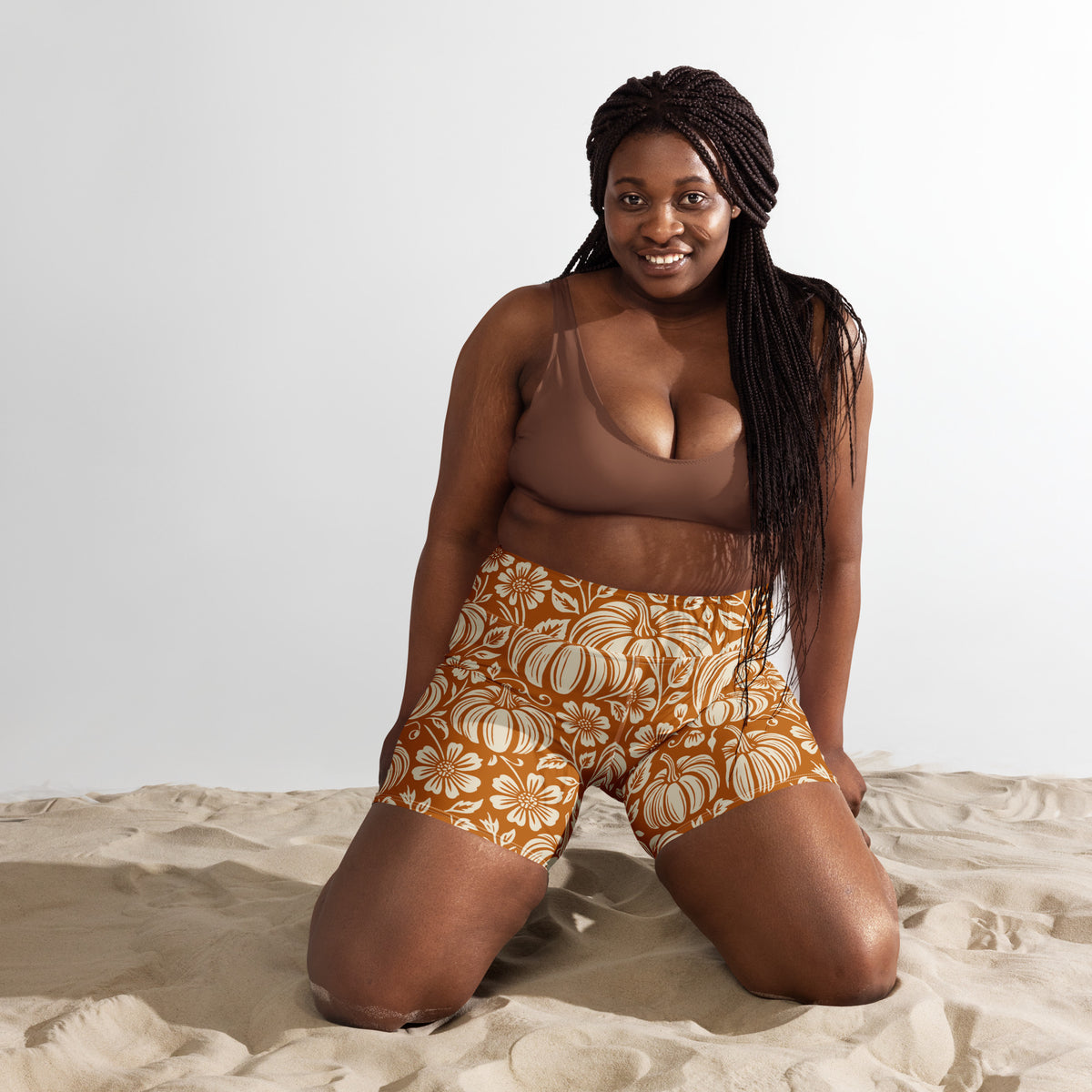Thanksgiving Pumpkin Floral Yoga Shorts