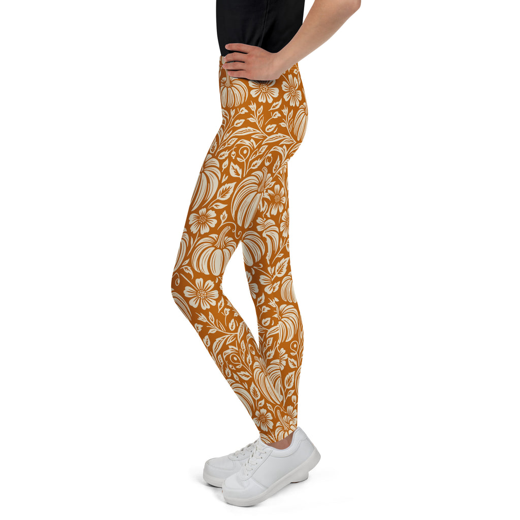 Thanksgiving Pumpkin Floral Youth Leggings