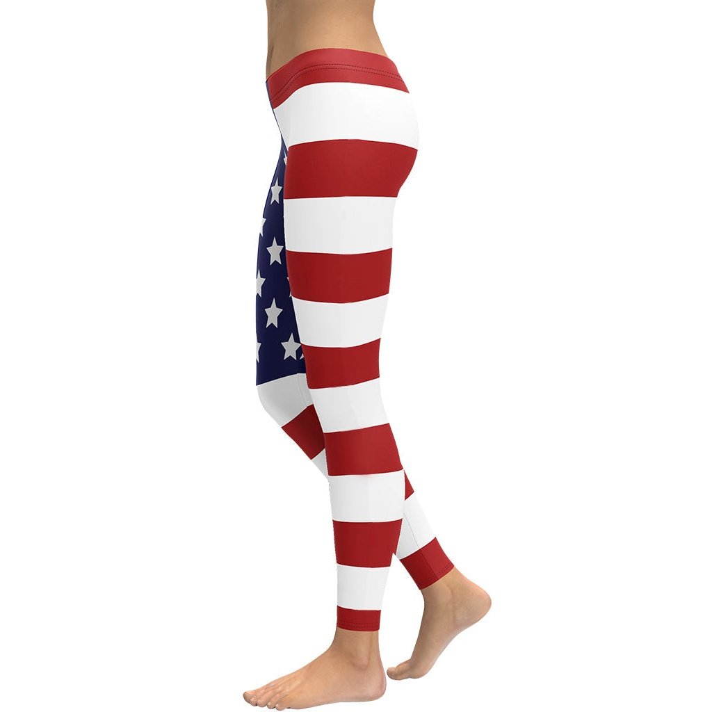 Women's American Flag Ankle Leggings Patriotic Pants (Small, Stars