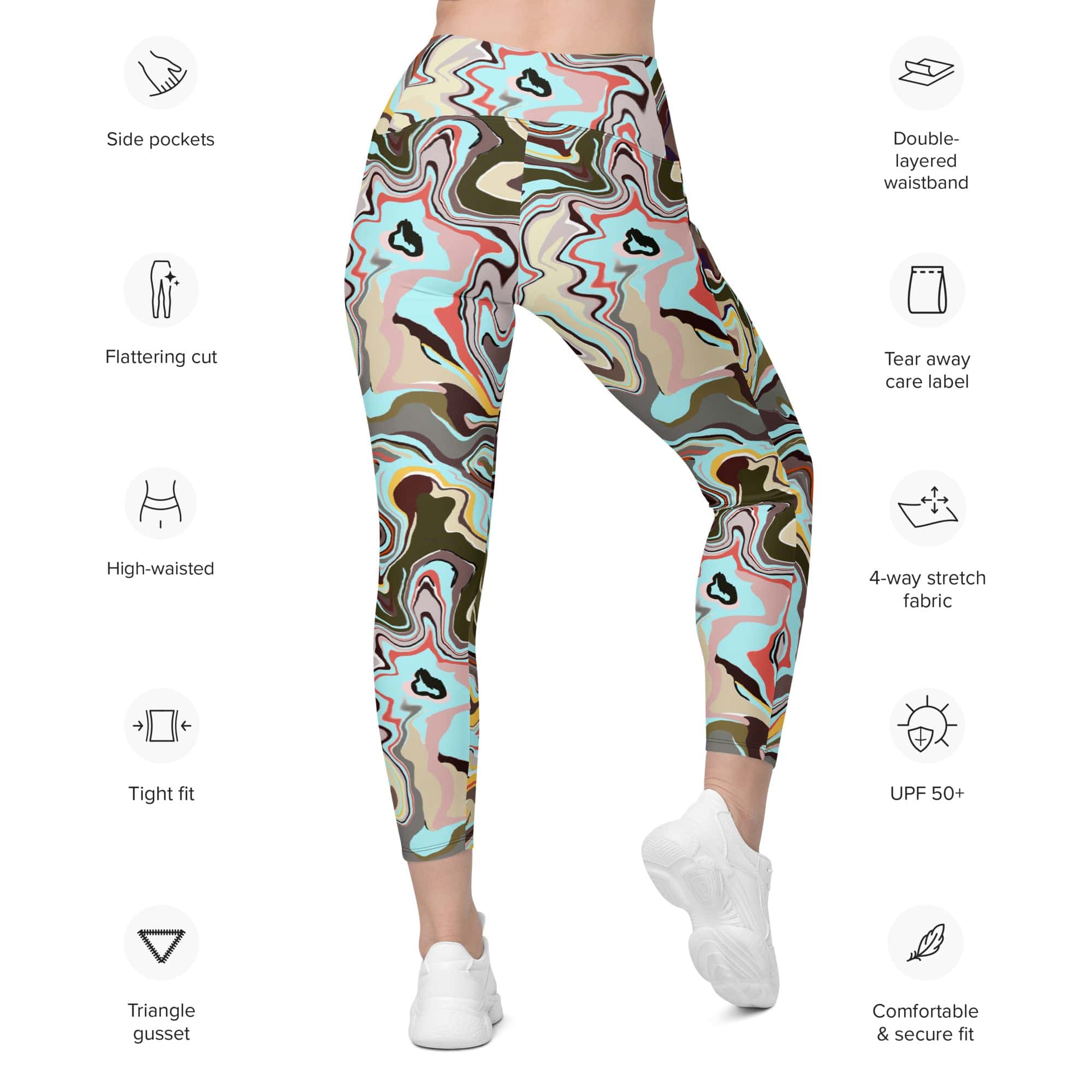 Aqua Marble Leggings With Pockets