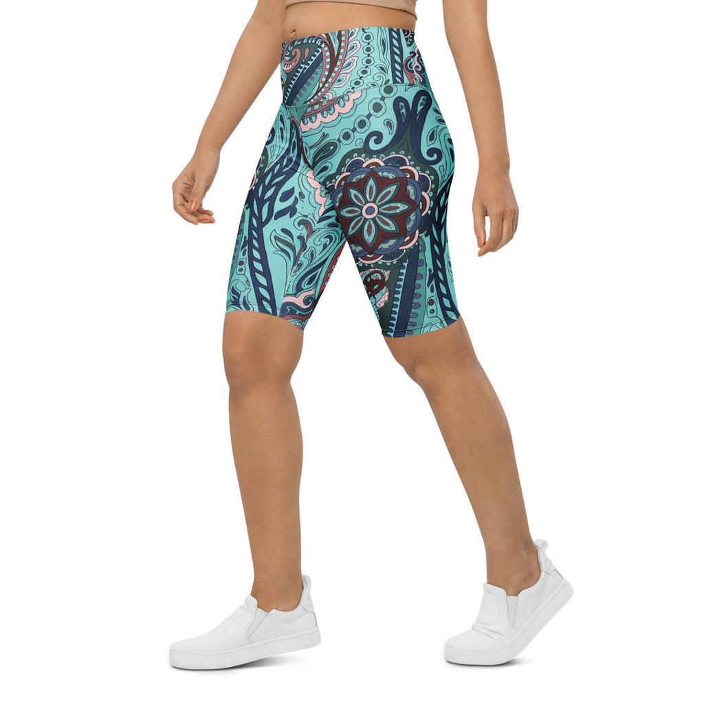 Aqua Paisley Biker Shorts
