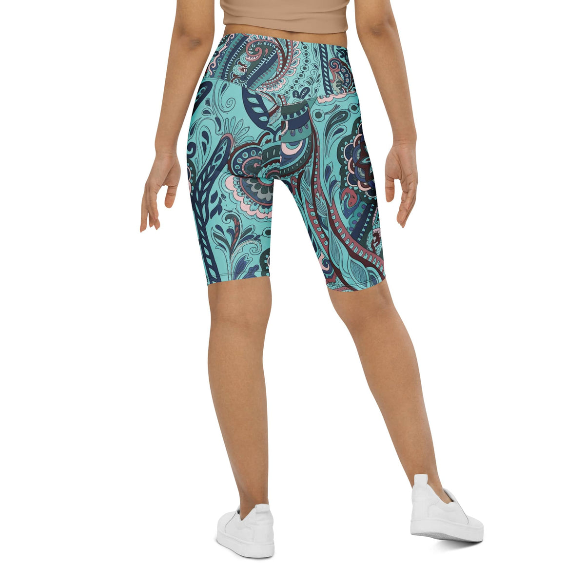 Aqua Paisley Biker Shorts
