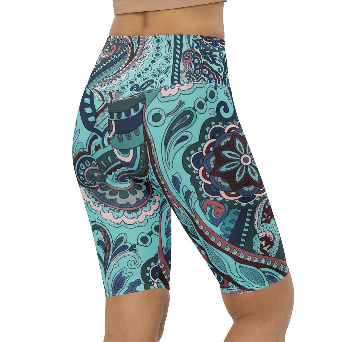 Aqua Paisley Biker Shorts