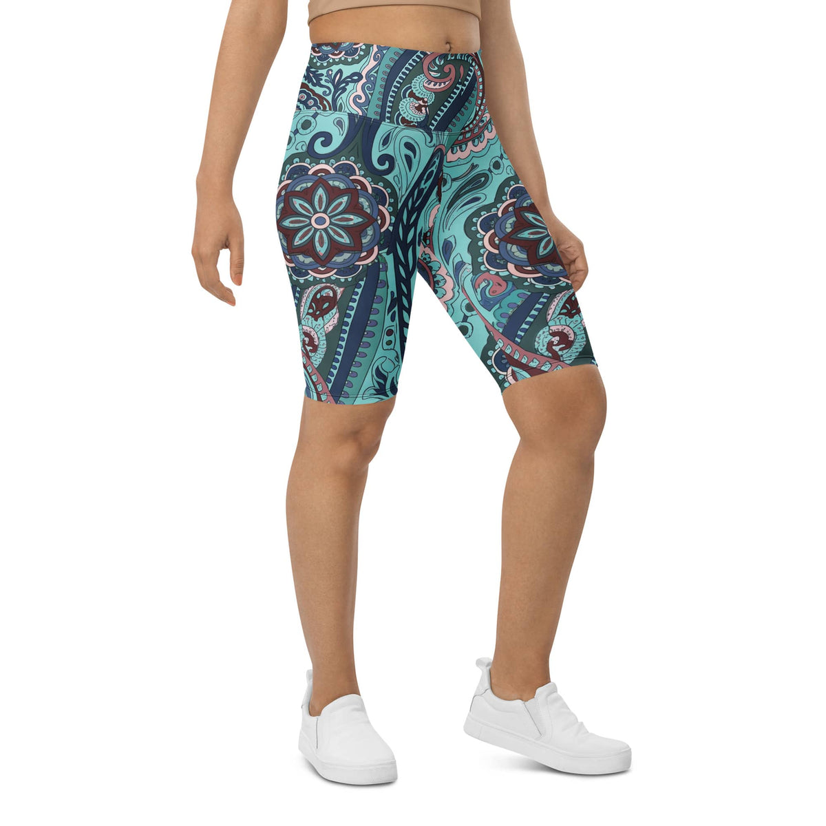 Aqua Paisley Biker Shorts