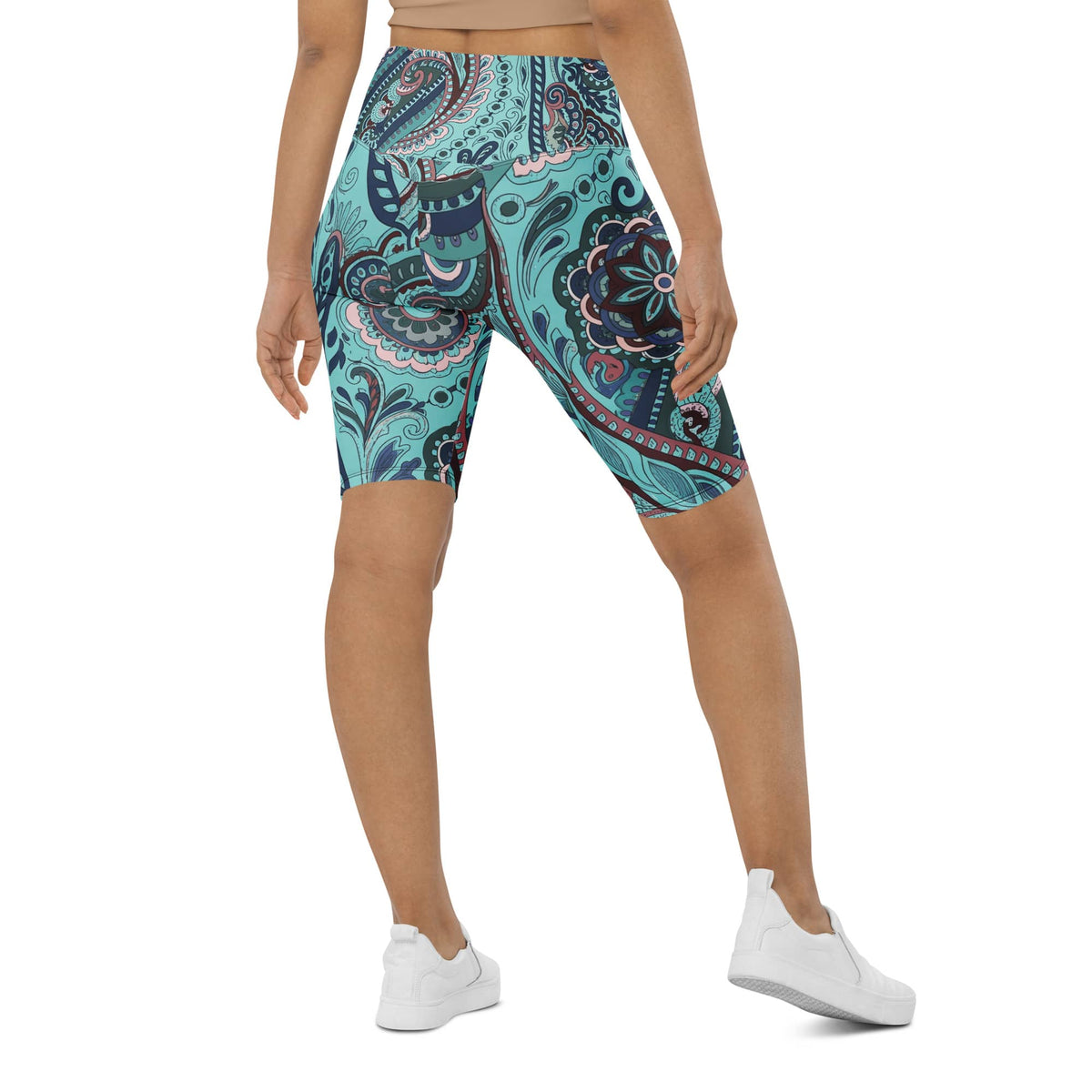 Aqua Paisley Biker Shorts