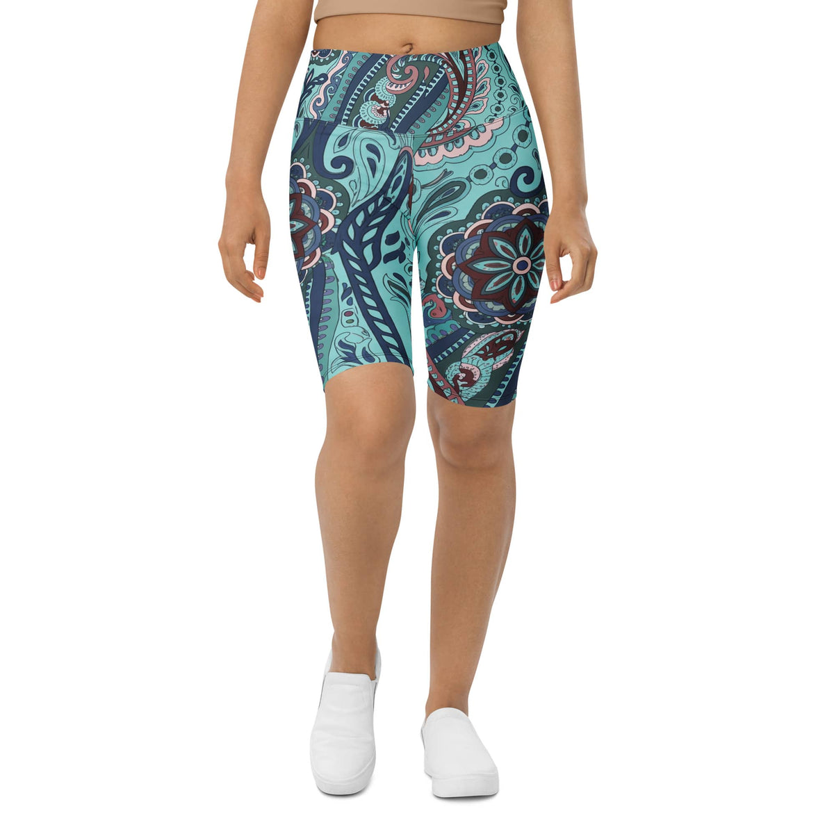 Aqua Paisley Biker Shorts