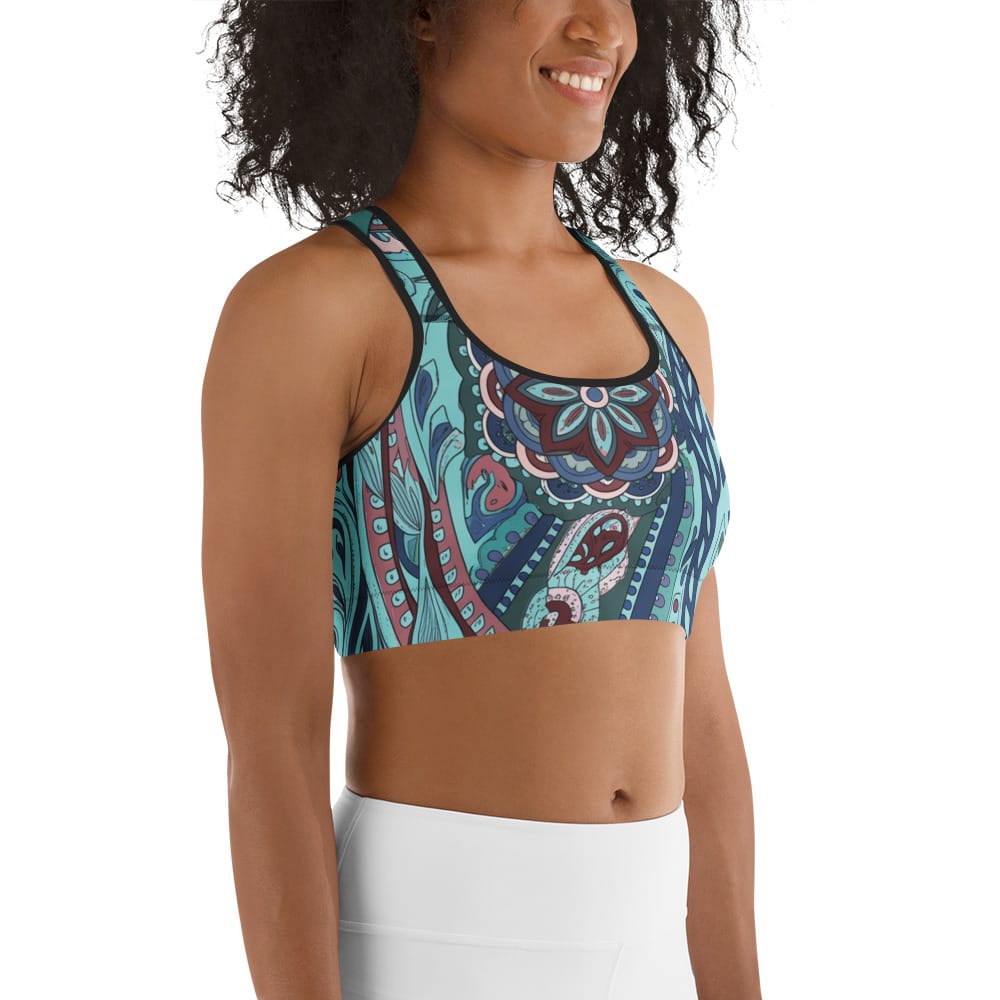 Aqua Paisley Sports Bra