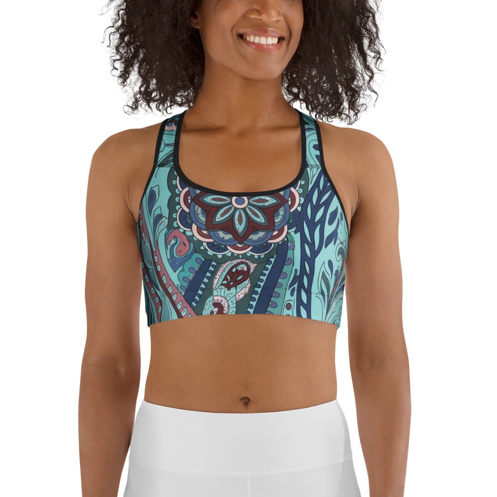 Aqua Paisley Sports Bra