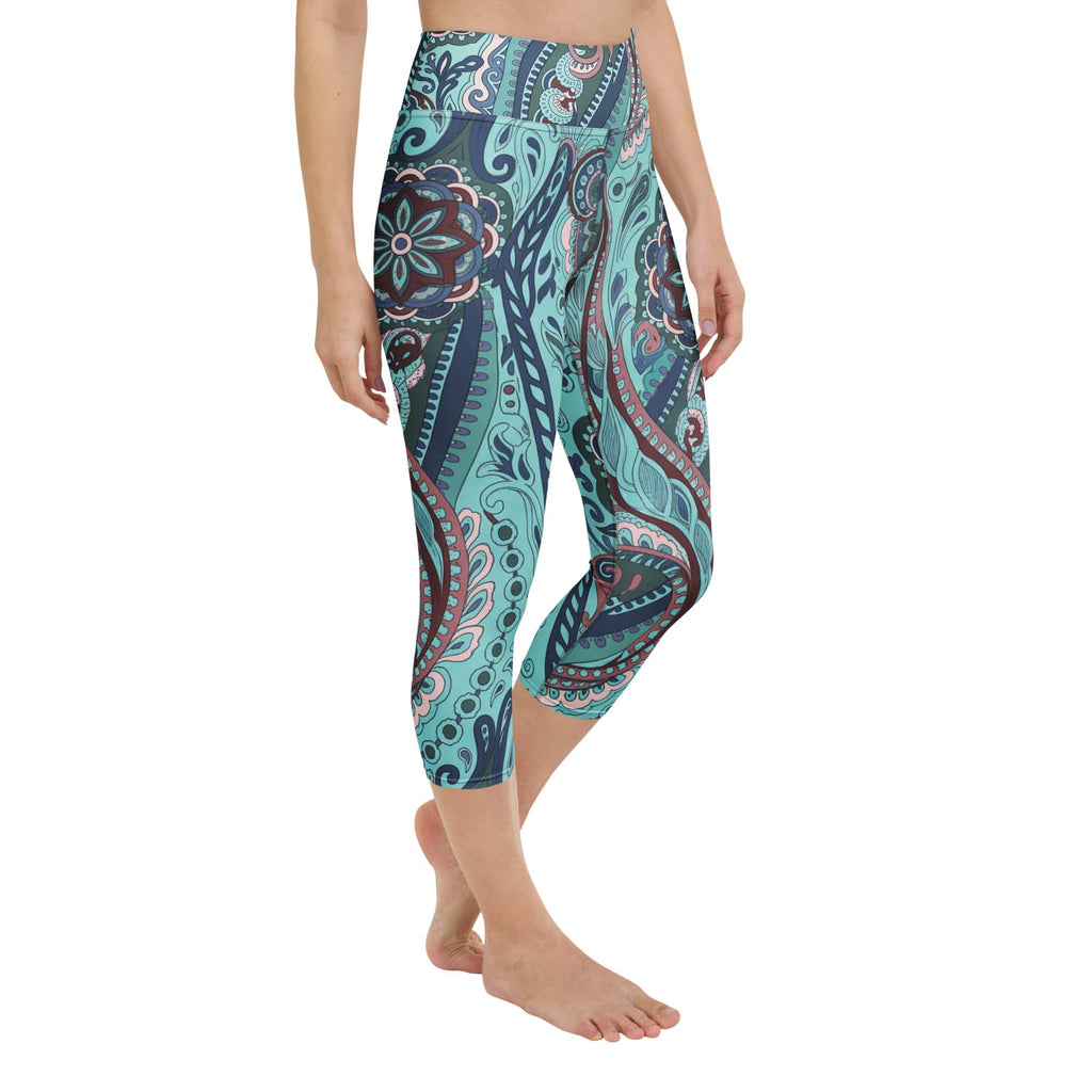 Aqua Paisley Yoga Capris