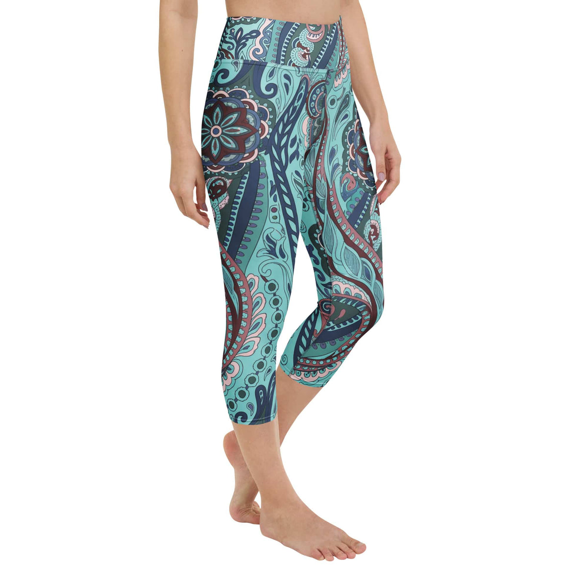 Aqua Paisley Yoga Capris