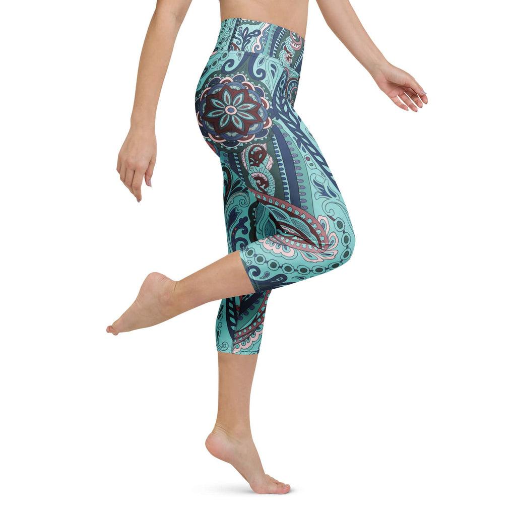 Aqua Paisley Yoga Capris