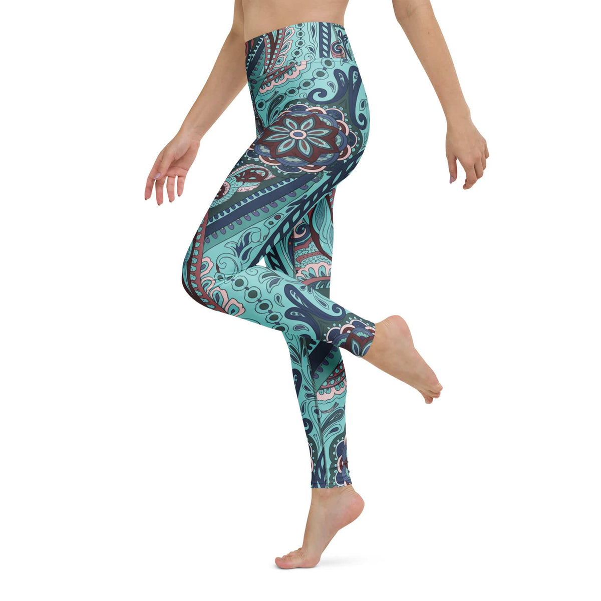 Aqua Paisley Yoga Leggings