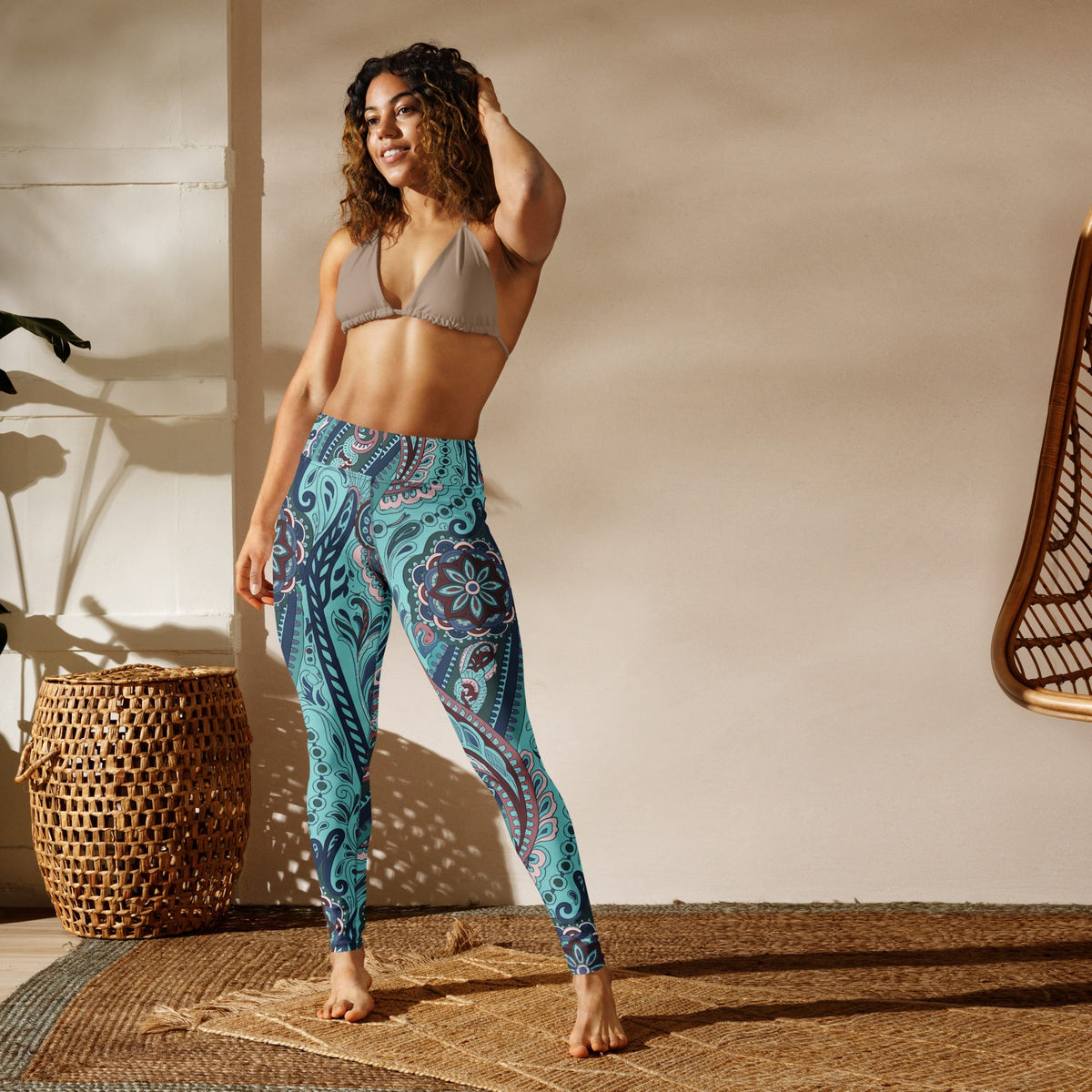 Aqua Paisley Yoga Leggings