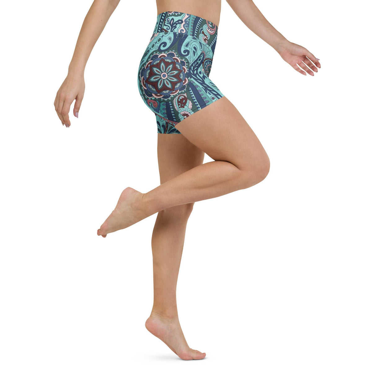 Aqua Paisley Yoga Shorts