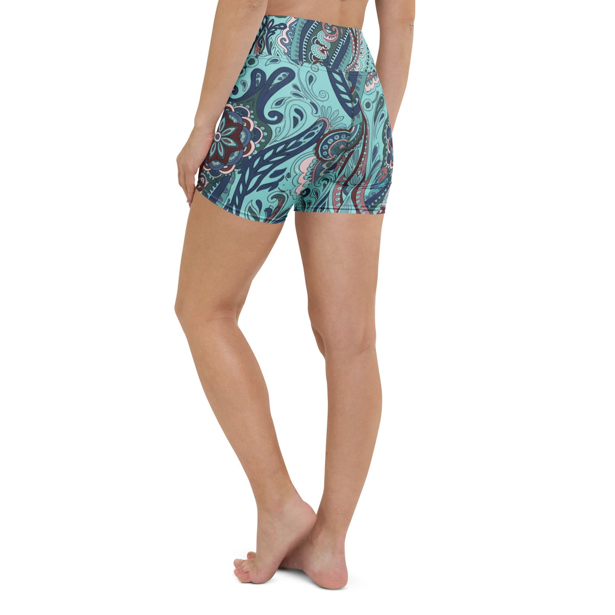Aqua Paisley Yoga Shorts