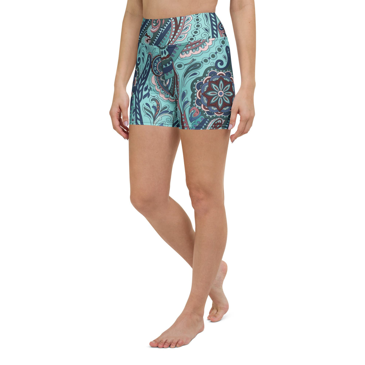 Aqua Paisley Yoga Shorts