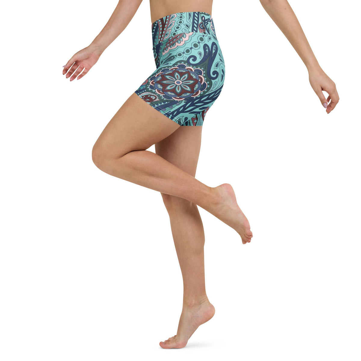 Aqua Paisley Yoga Shorts