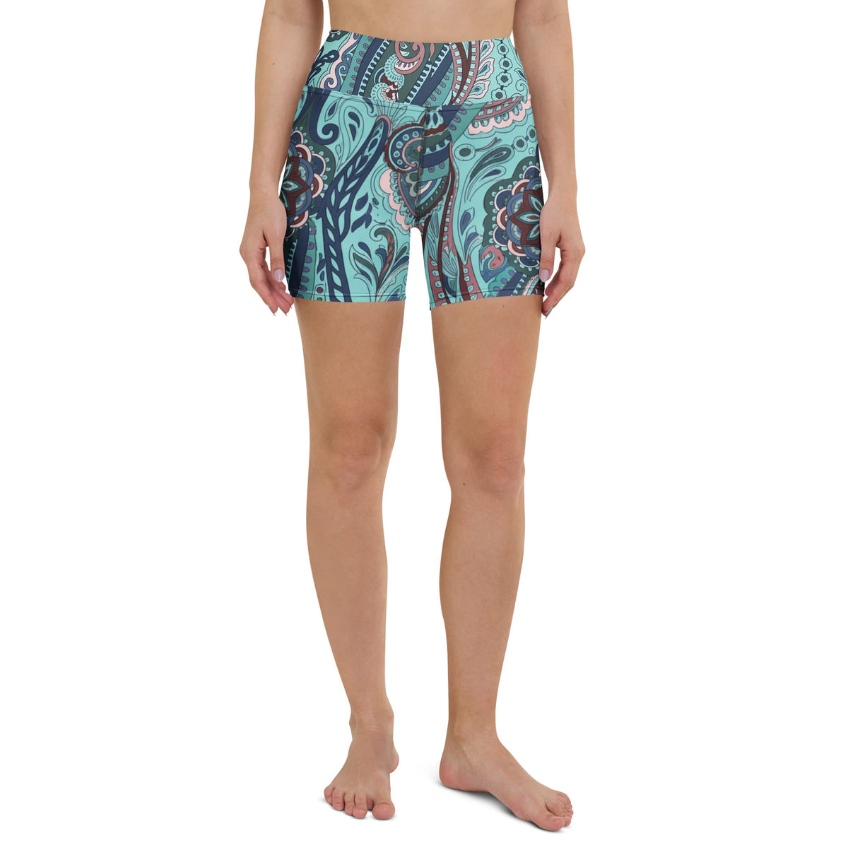Aqua Paisley Yoga Shorts