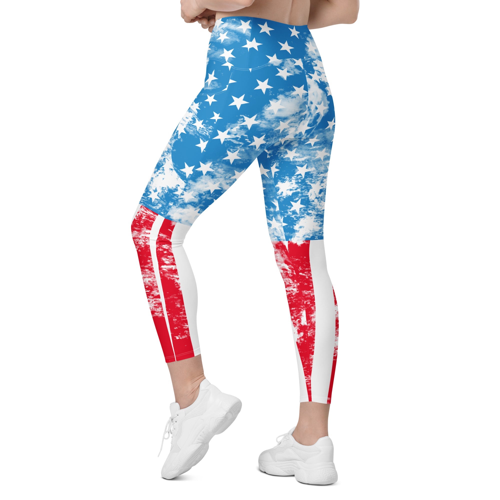 Artsy American Flag Crossover Leggings With Pockets