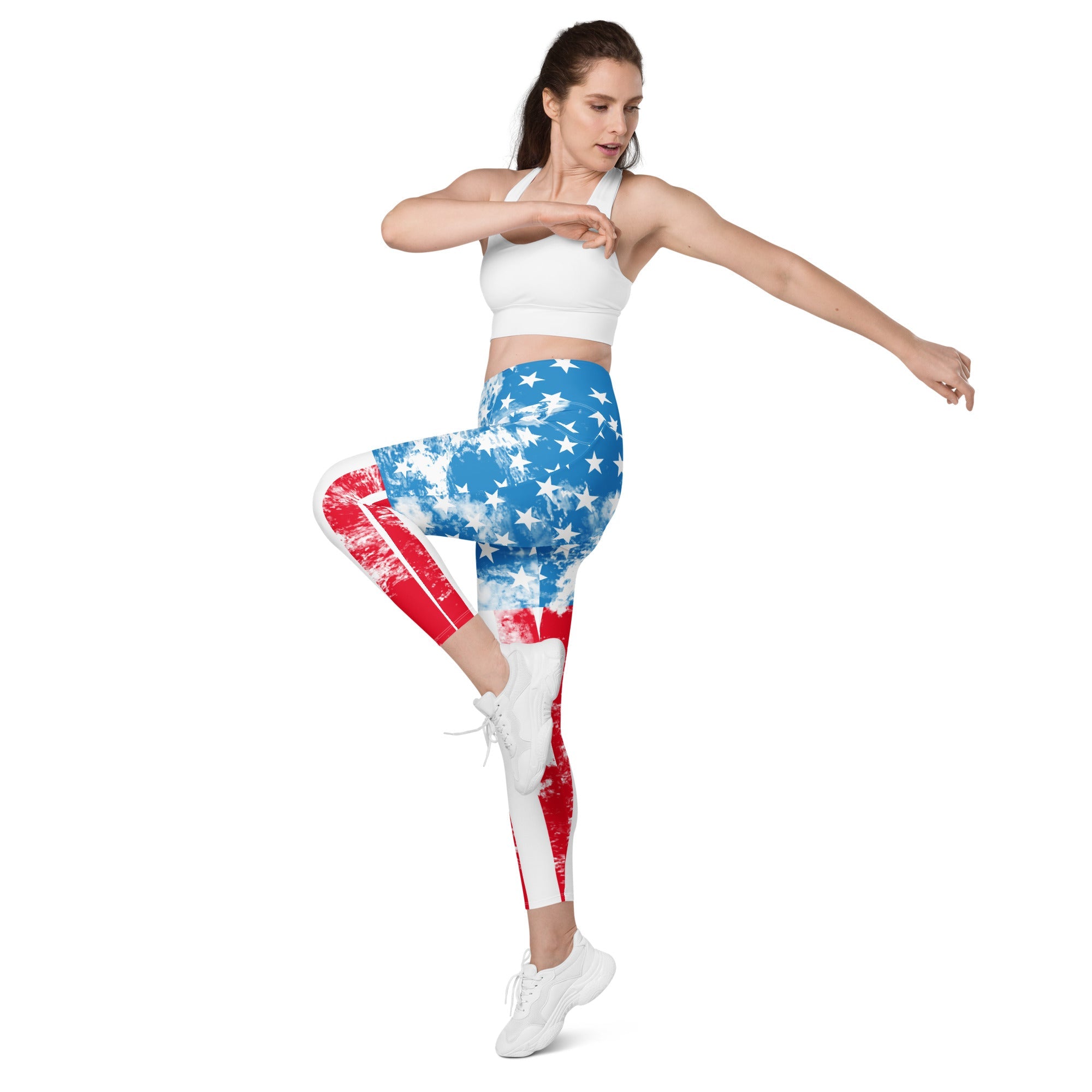 Artsy American Flag Leggings With Pockets