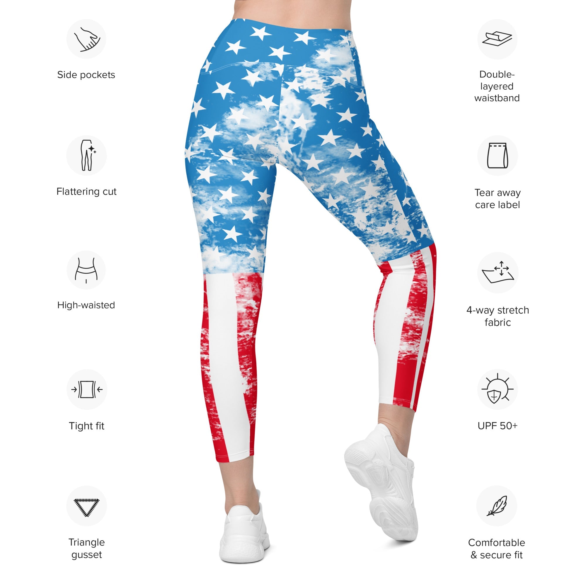 Artsy American Flag Leggings With Pockets