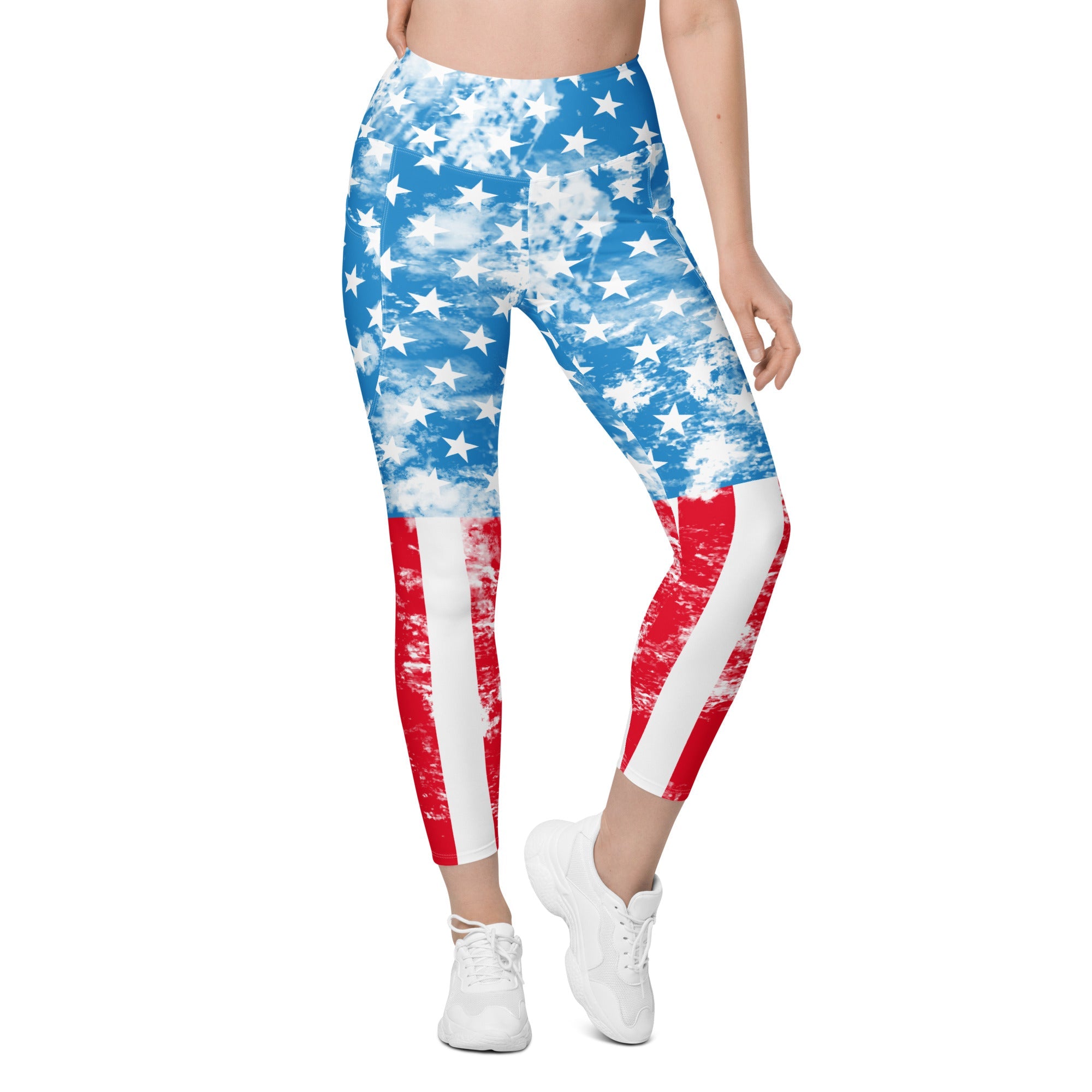 Artsy American Flag Leggings With Pockets