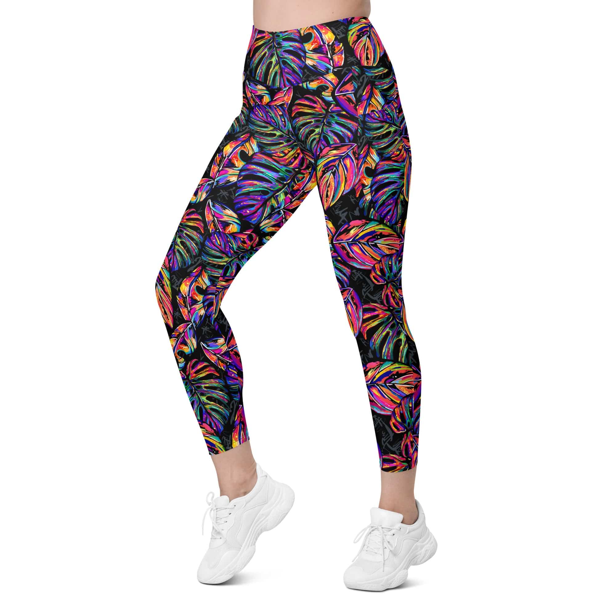 Artsy Tropical Leggings With Pockets