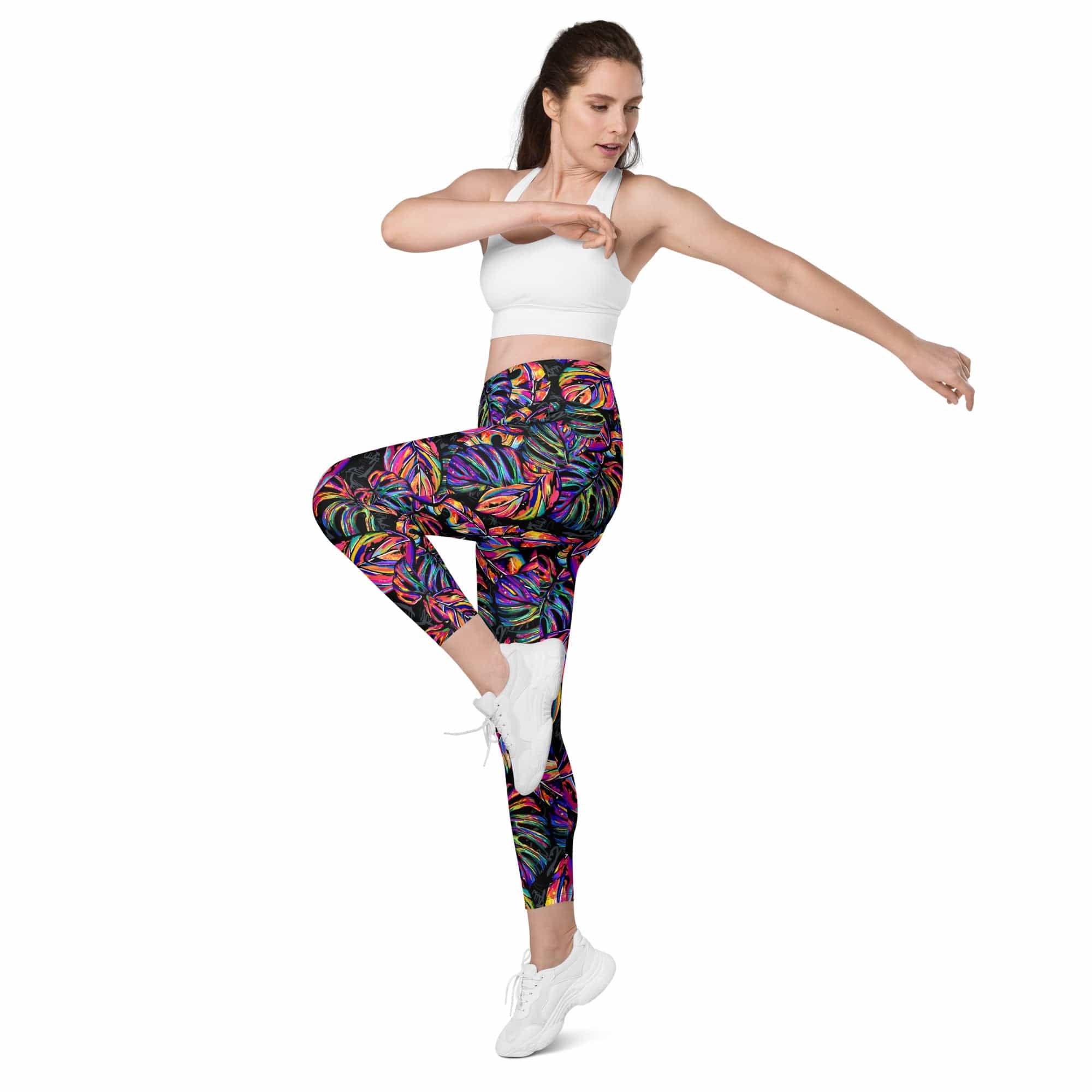 Artsy Tropical Leggings With Pockets