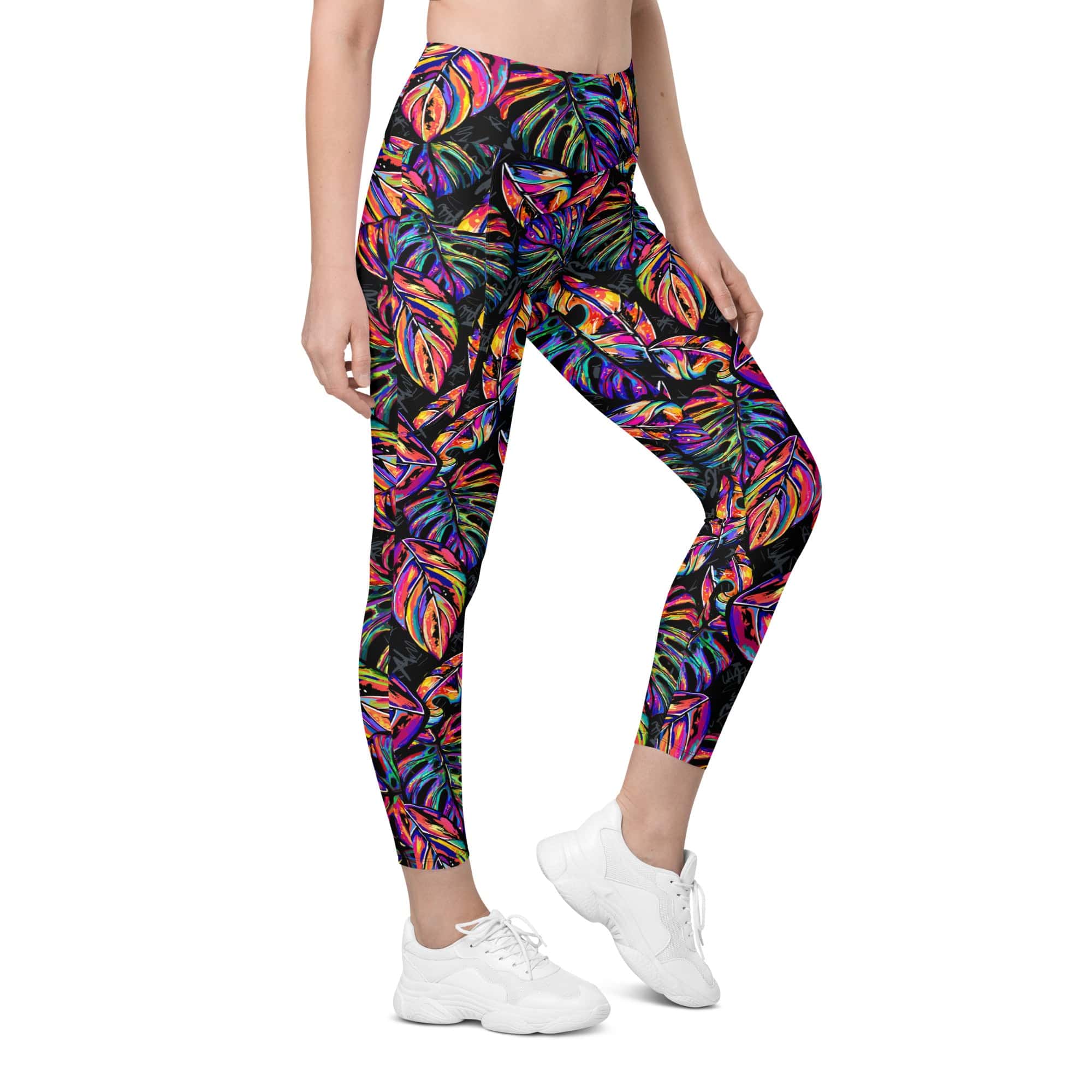 Artsy Tropical Leggings With Pockets