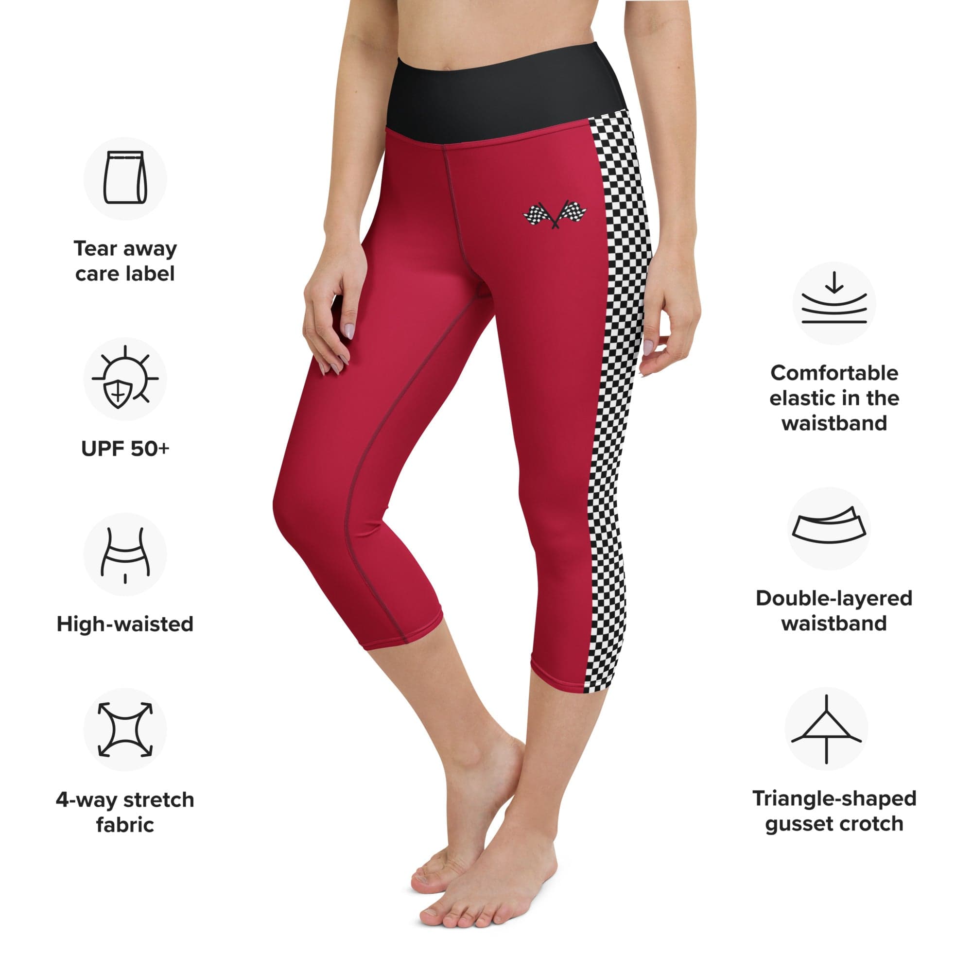 Auto Racing Checkered Yoga Capris