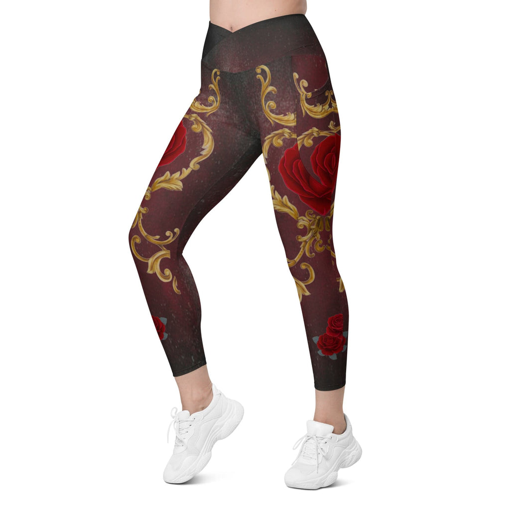 Baroque Heart Bloom Crossover Leggings With Pockets