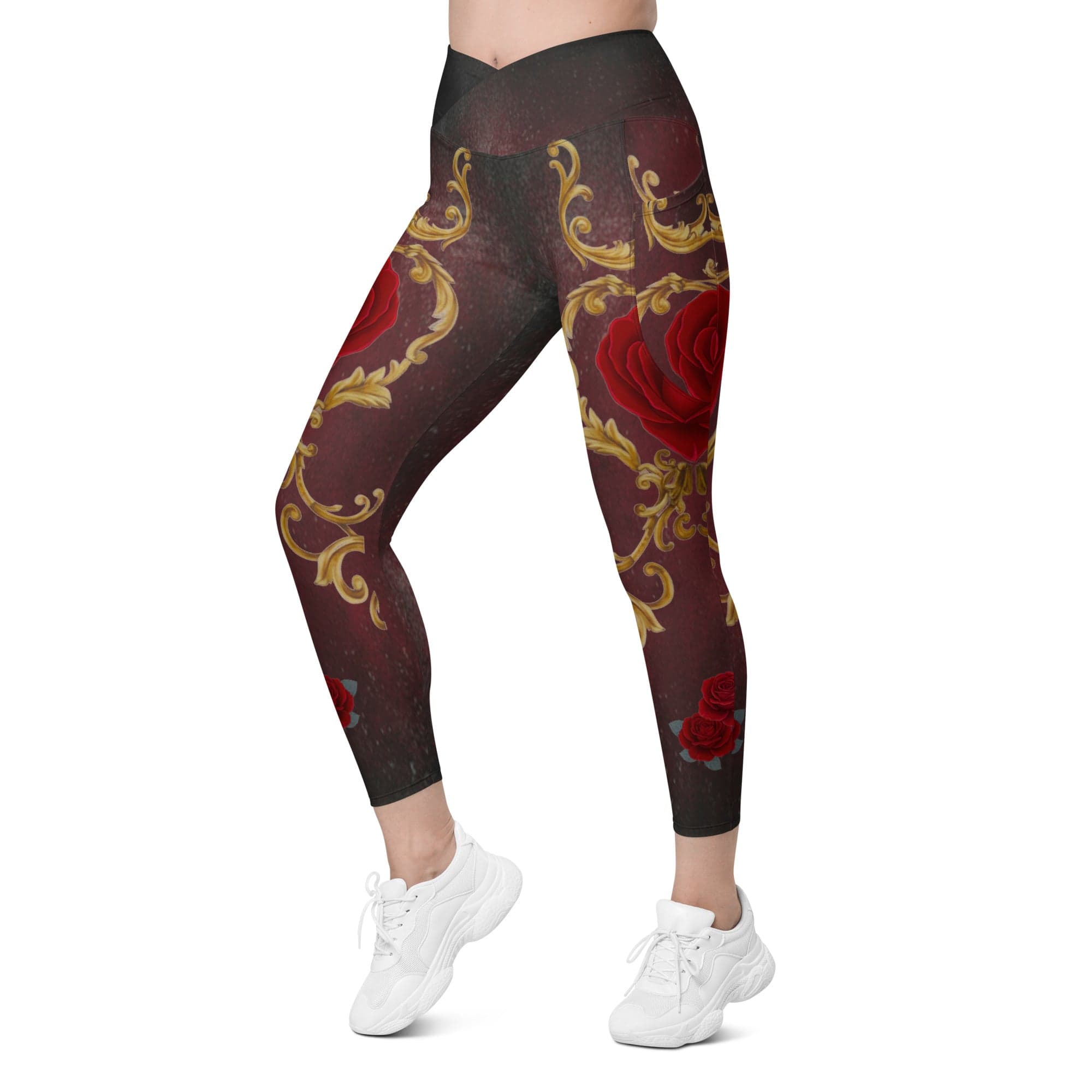 Baroque Heart Bloom Crossover Leggings With Pockets