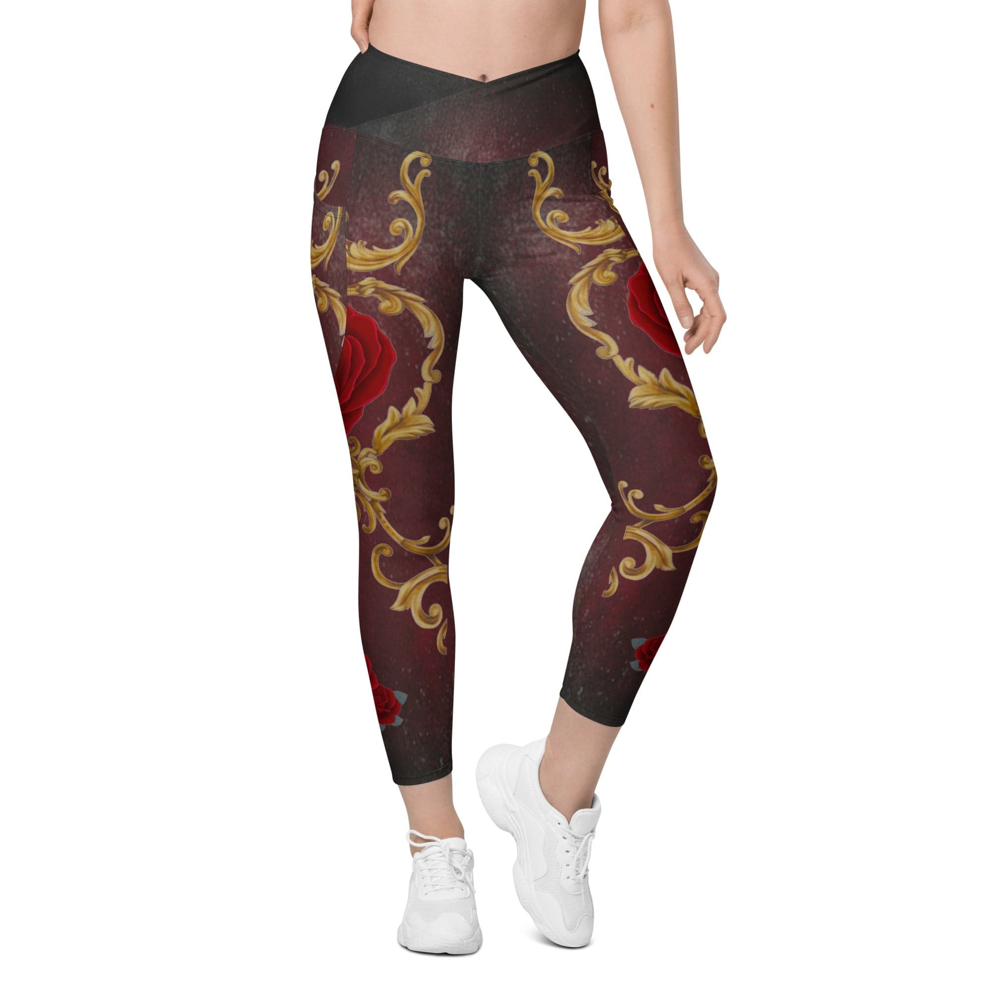 Baroque Heart Bloom Crossover Leggings With Pockets