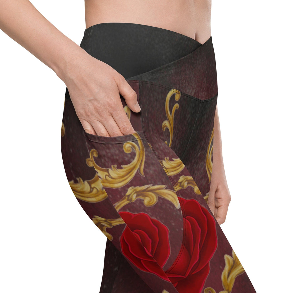 Baroque Heart Bloom Crossover Leggings With Pockets