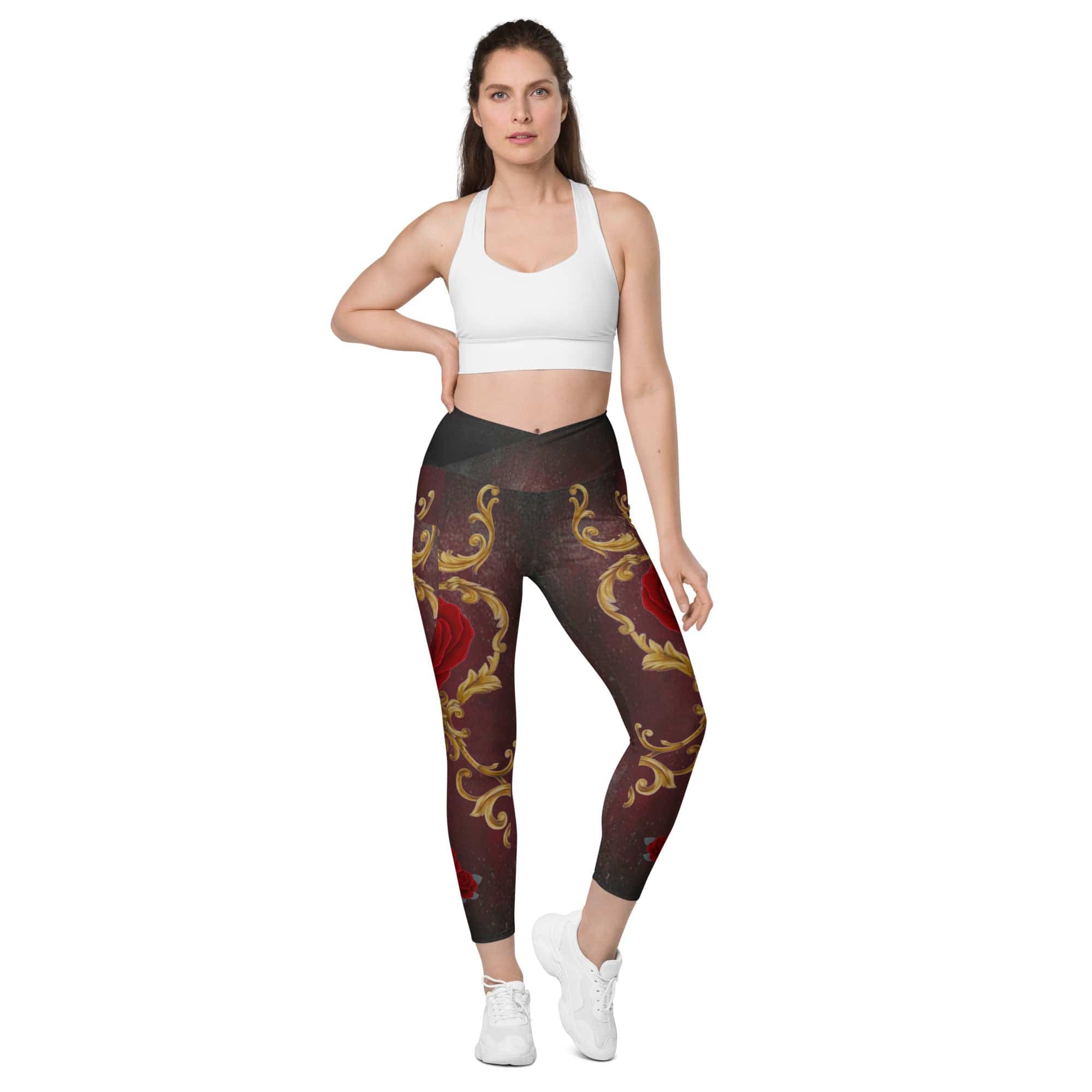 Baroque Heart Bloom Crossover Leggings With Pockets