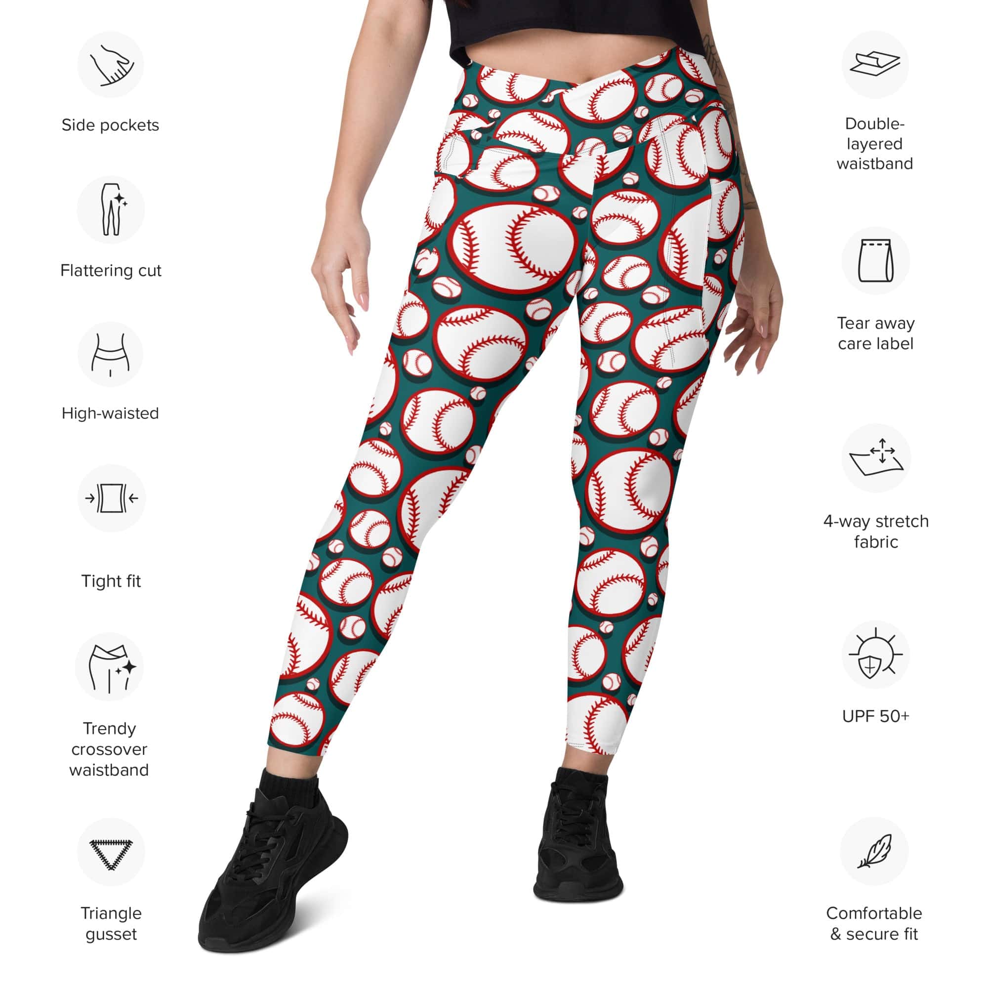 Baseball Crossover Leggings With Pockets