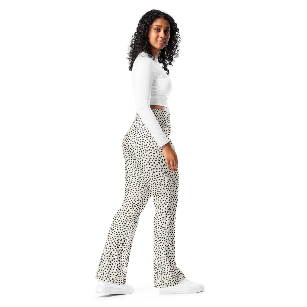 Beige Polka Dot Flare Leggings
