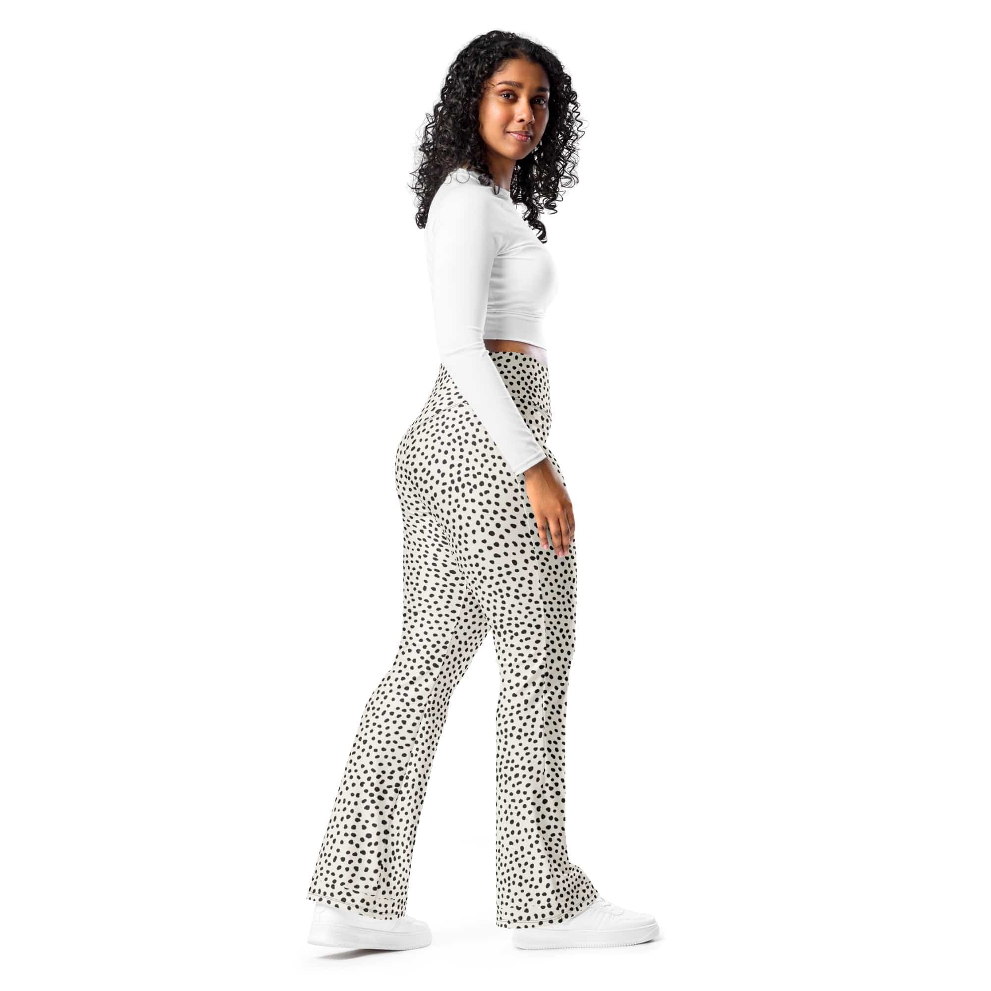 Beige Polka Dot Flare Leggings