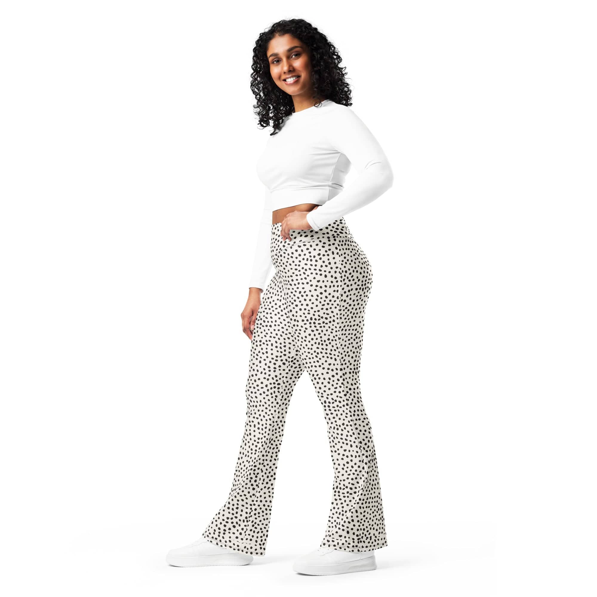 Beige Polka Dot Flare Leggings