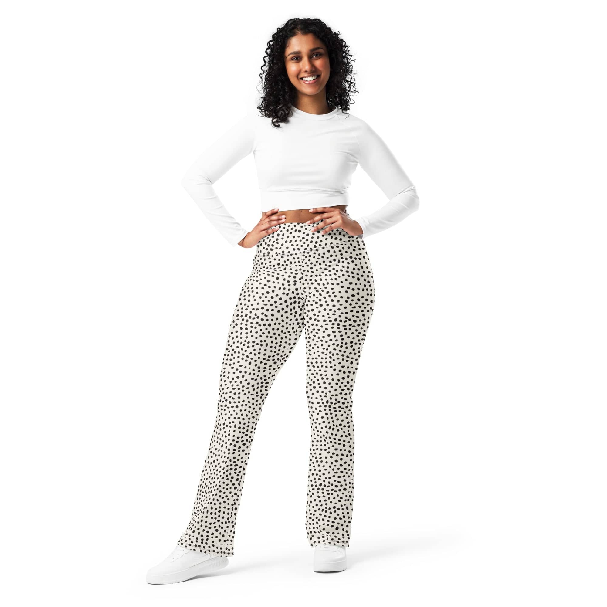 Beige Polka Dot Flare Leggings