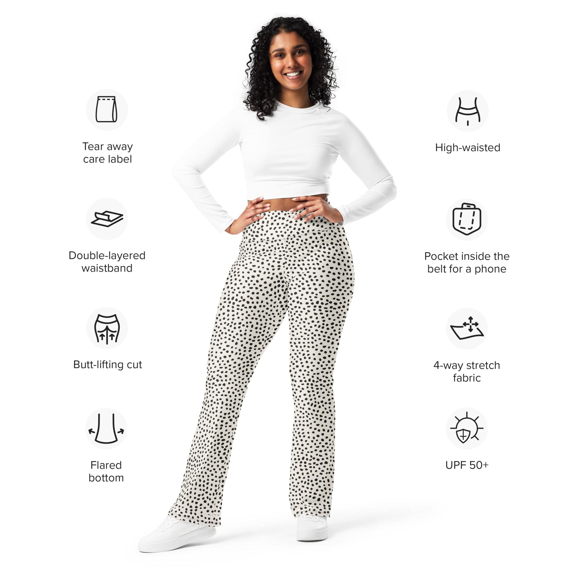 Beige Polka Dot Flare Leggings