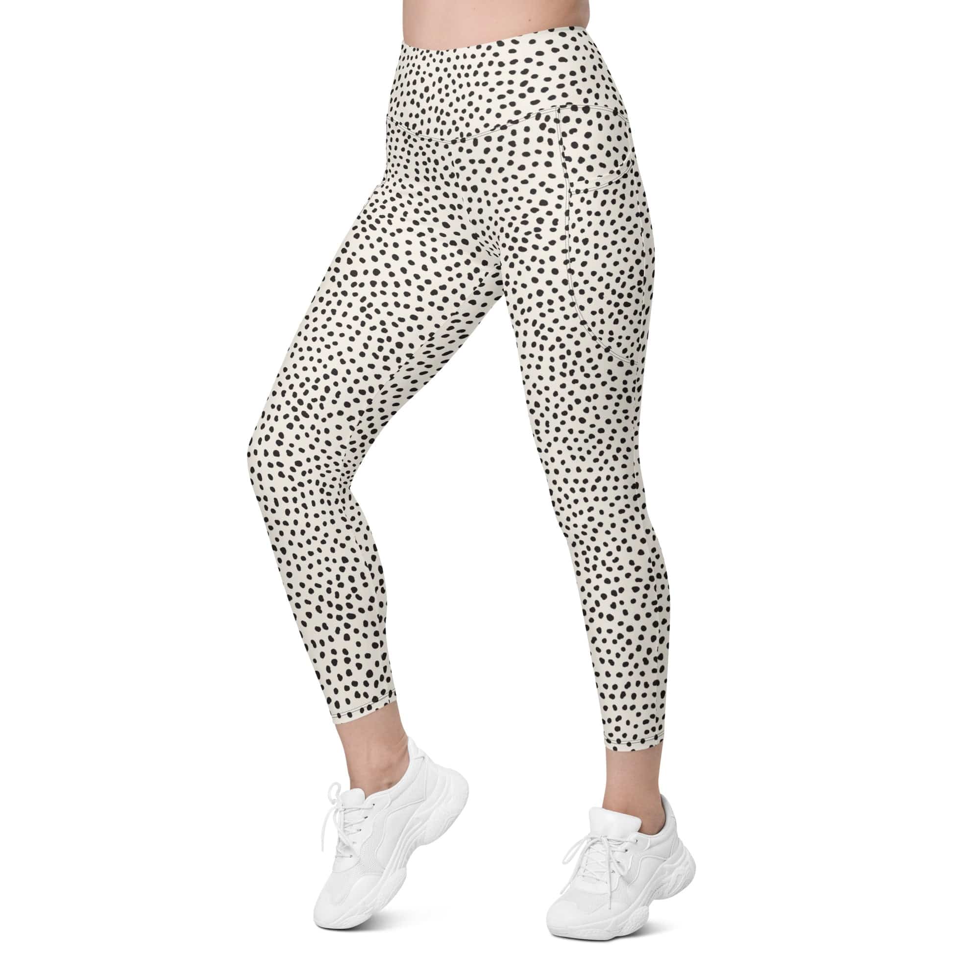 Beige Polka Dot Leggings With Pockets