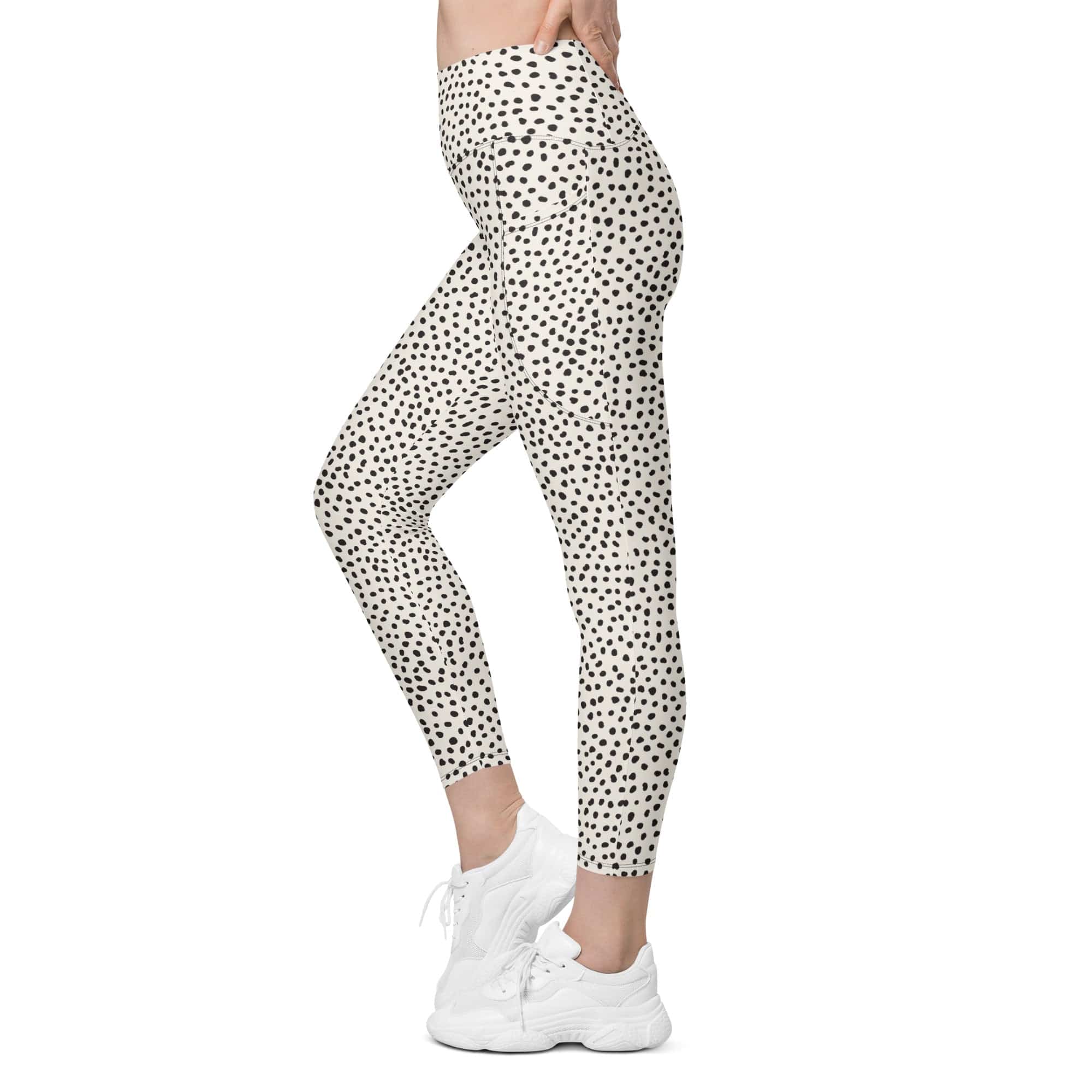 Beige Polka Dot Leggings With Pockets