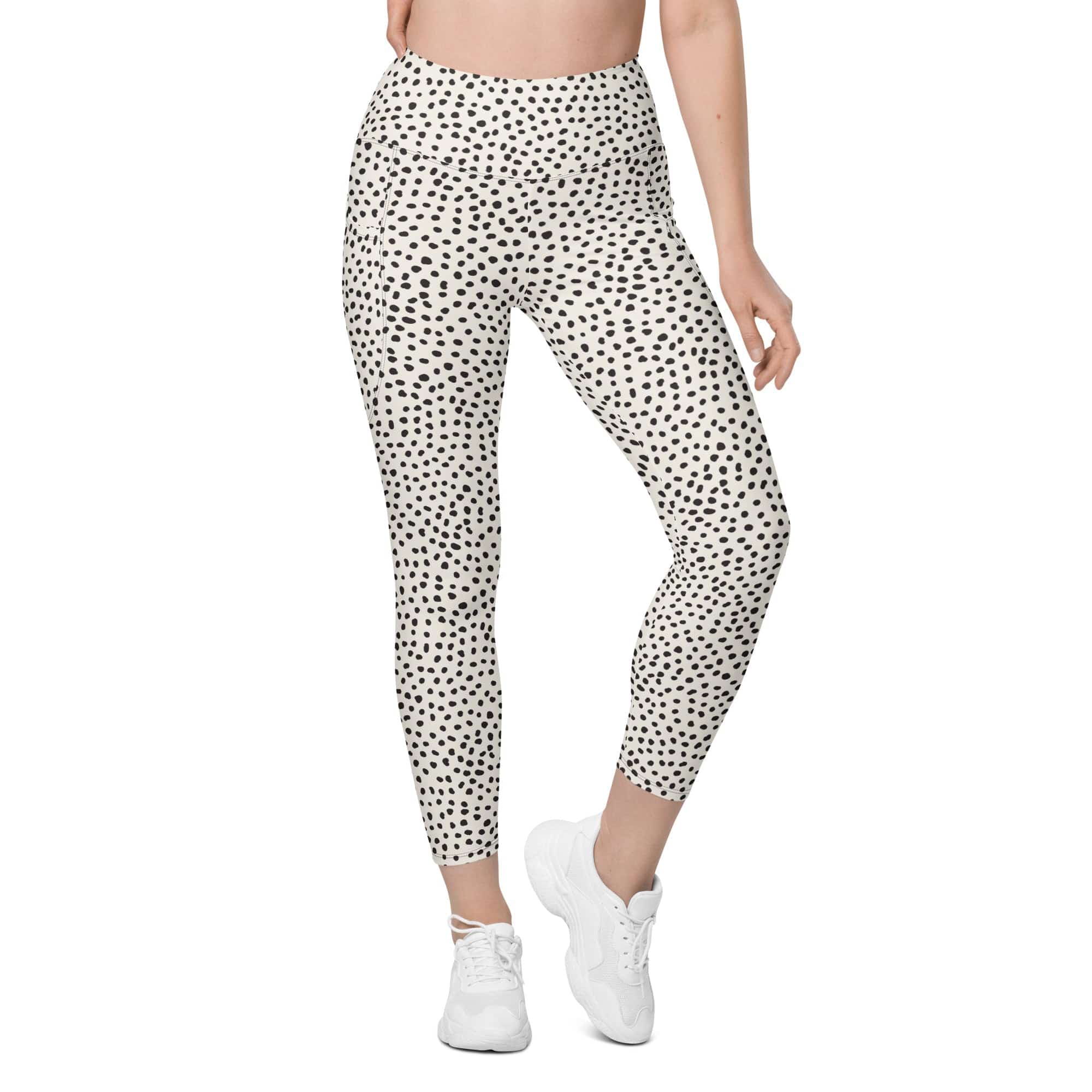 Beige Polka Dot Leggings With Pockets