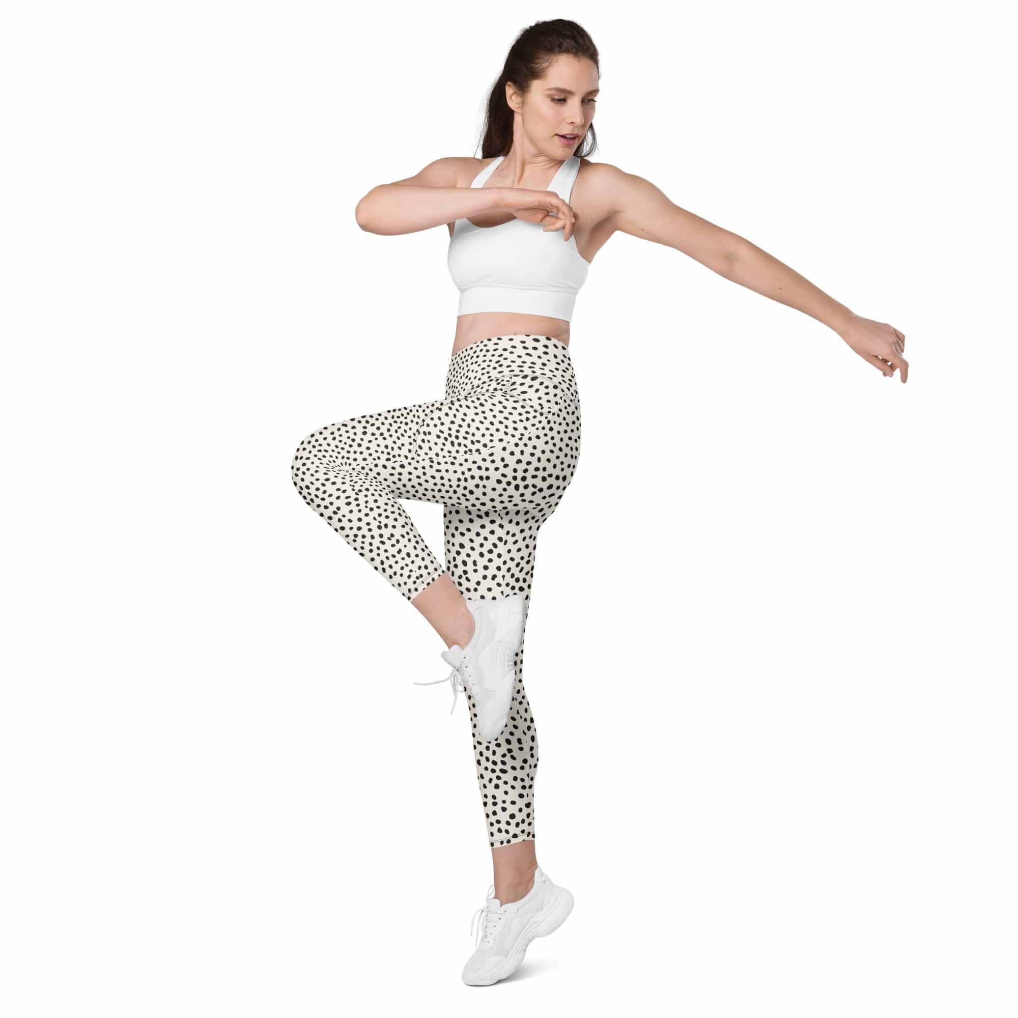 Beige Polka Dot Leggings With Pockets