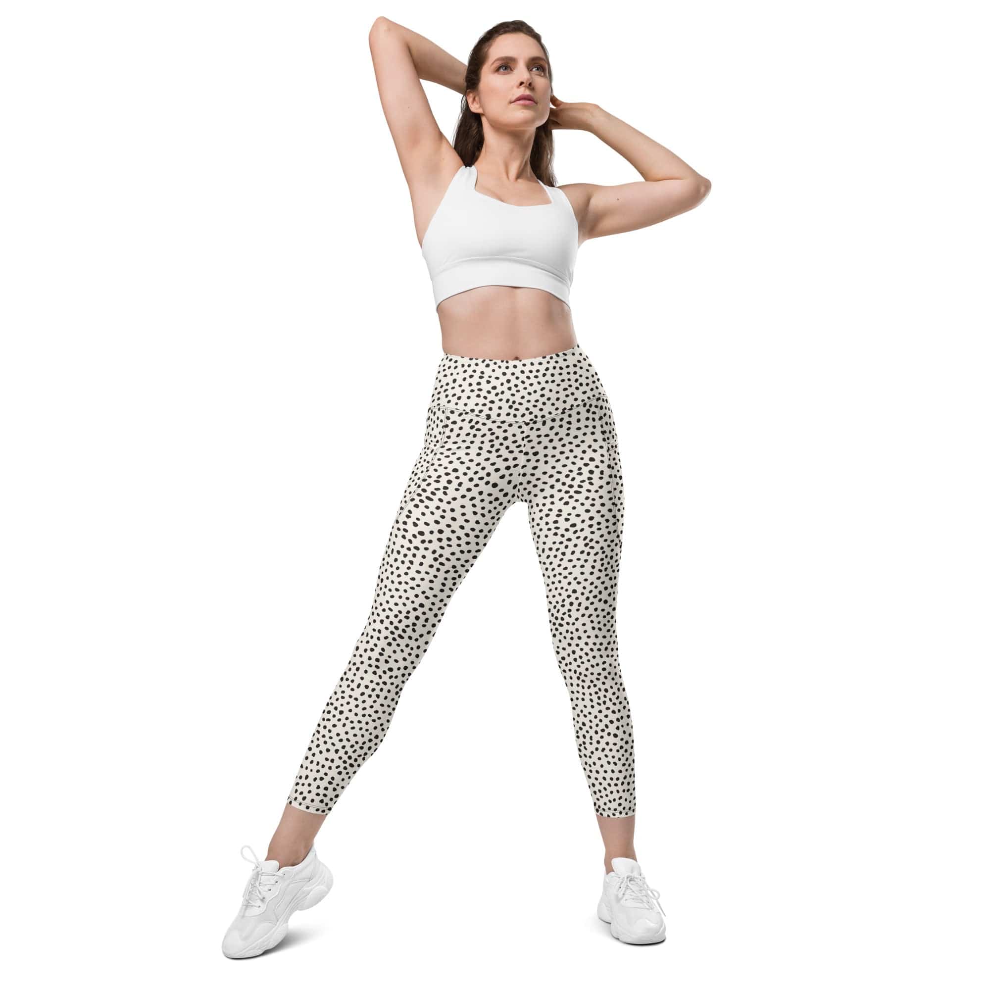 Beige Polka Dot Leggings With Pockets