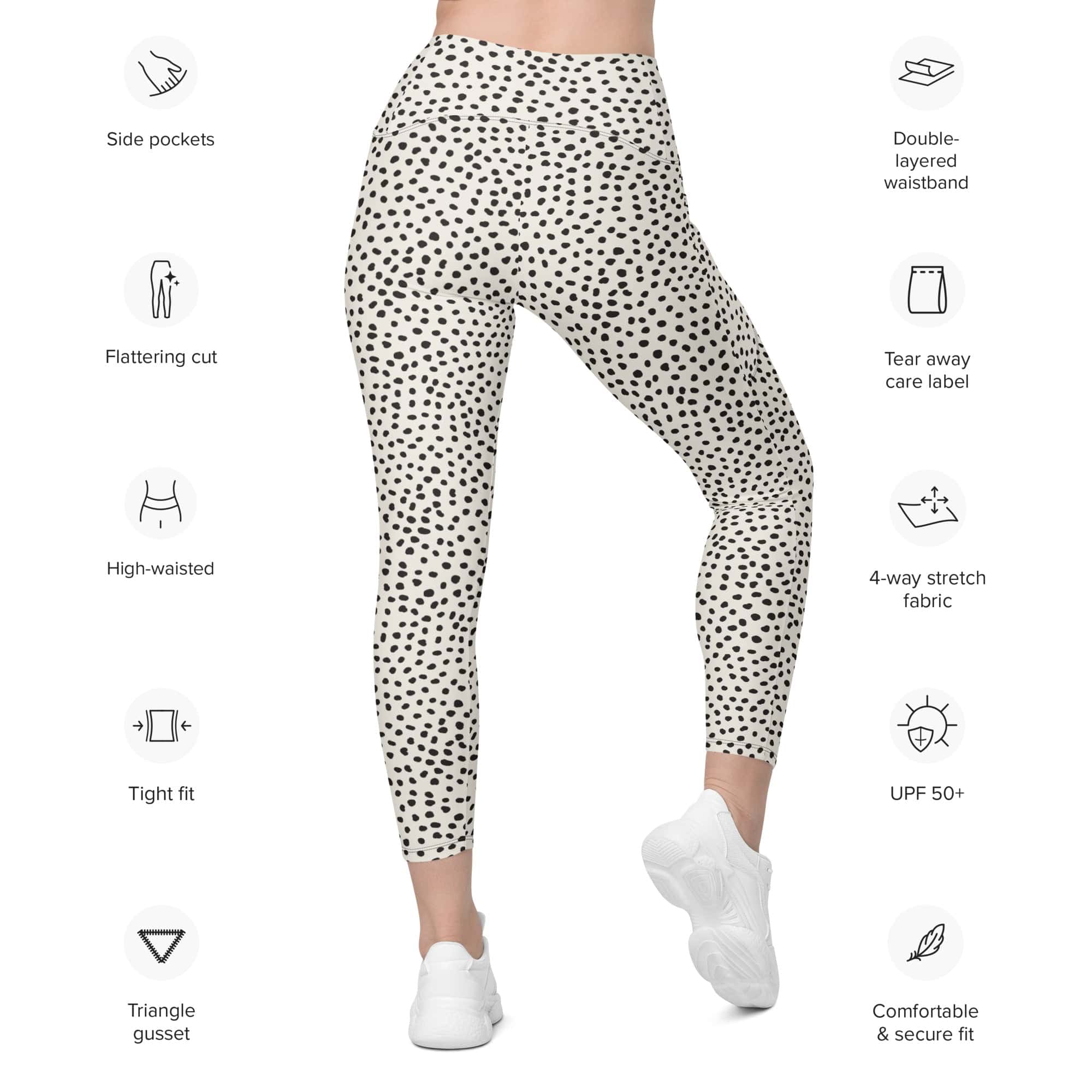 Beige Polka Dot Leggings With Pockets